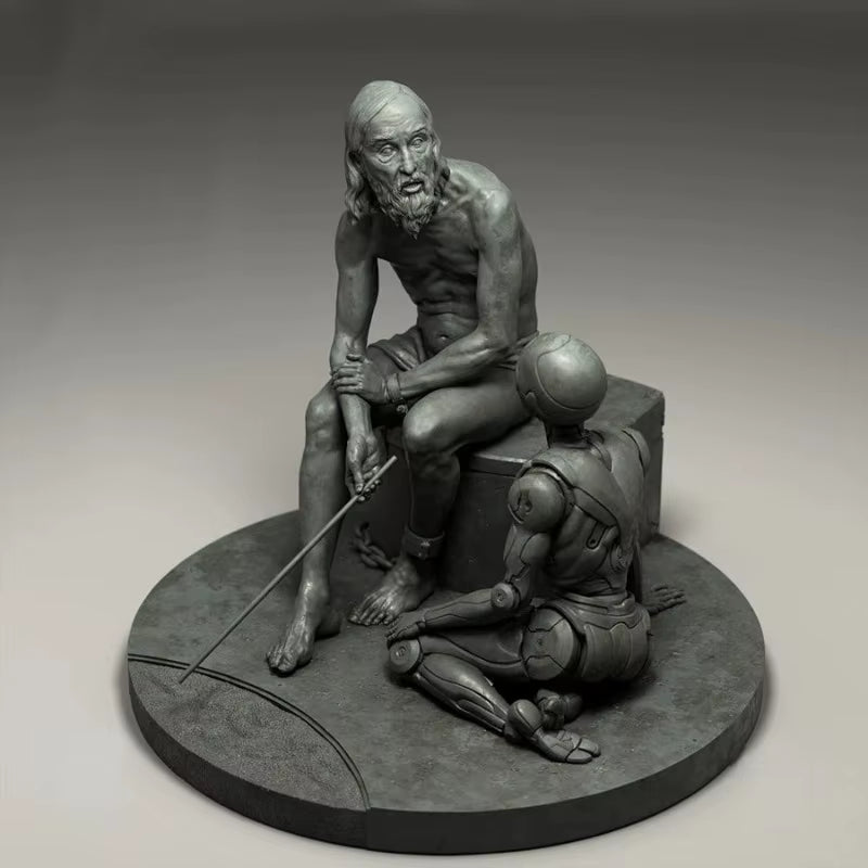 Steampunk Elderly Wizard with Brass Automaton Companion 1/24 Resin Figure Set - resin model view 2