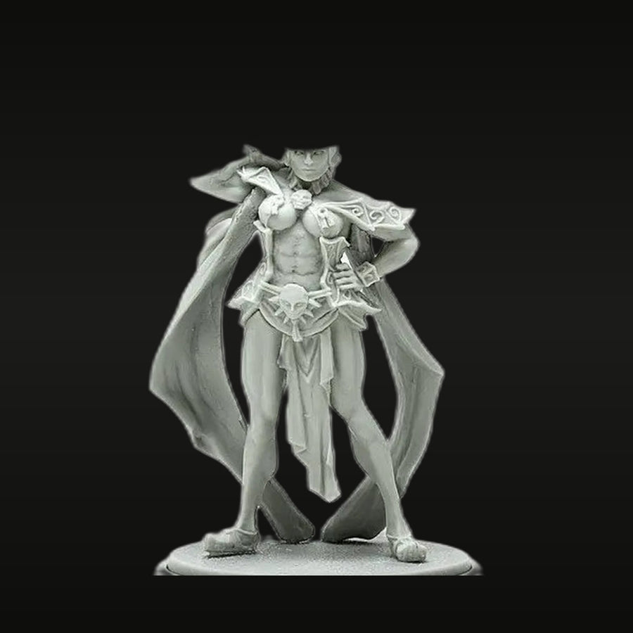 Fantasy Female Warrior with Ornate Armor and Cape 28mm Resin Figure Kit - unpainted resin model kit