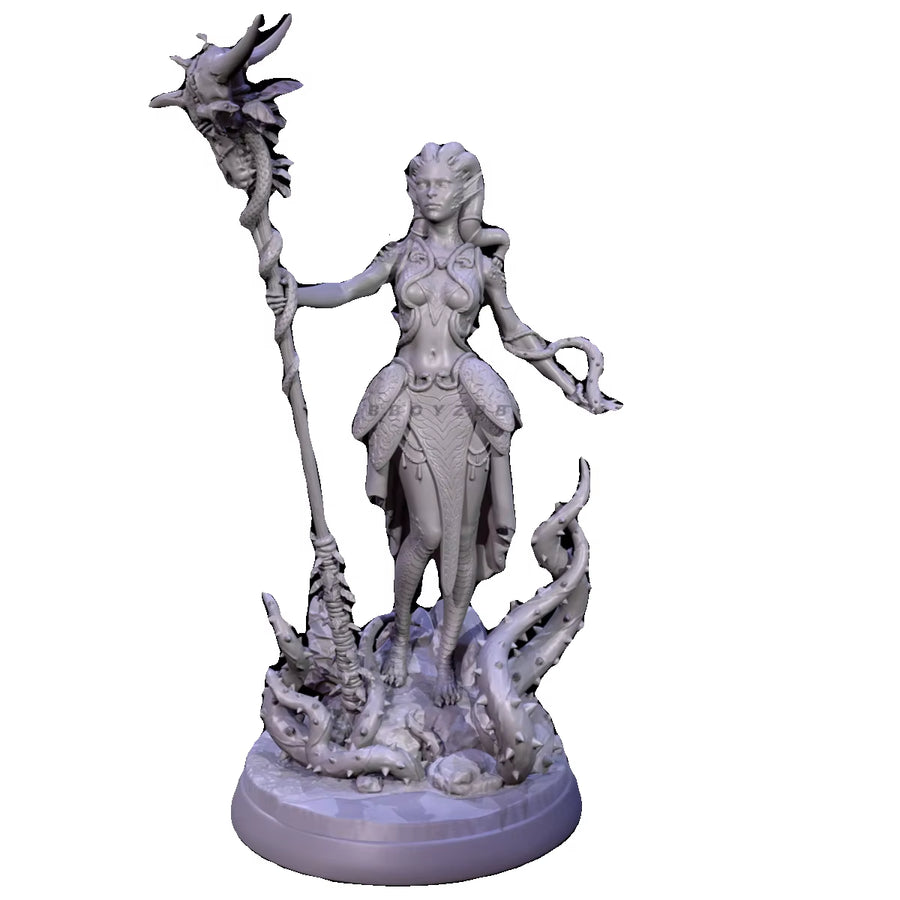 Fantasy Female Elf Sorceress with Staff and Serpent 38mm Resin Figure Kit - resin model view 5