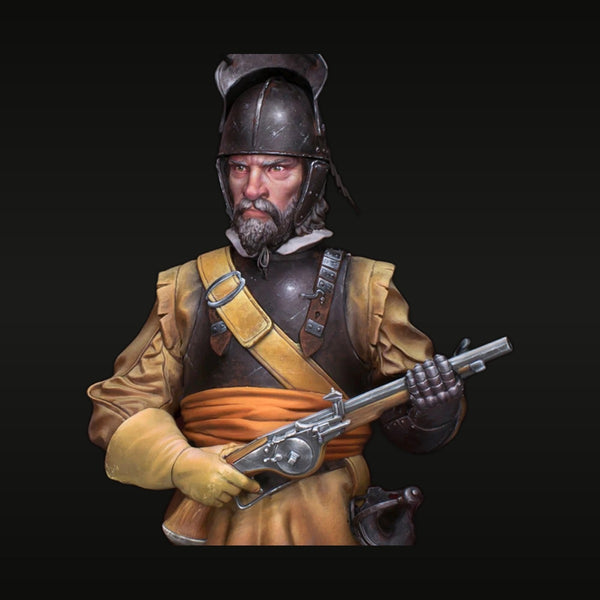 17th Century European Harquebusier Cavalry Soldier with Wheellock Pistol 1/12 Resin Bust