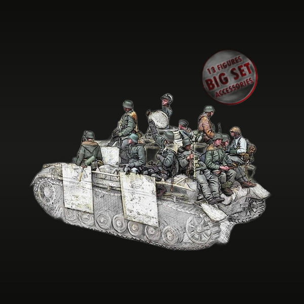 WWII German Infantry Sd.Kfz.251 Halftrack Crew 13-Figure Set 1/35 Resin Kit