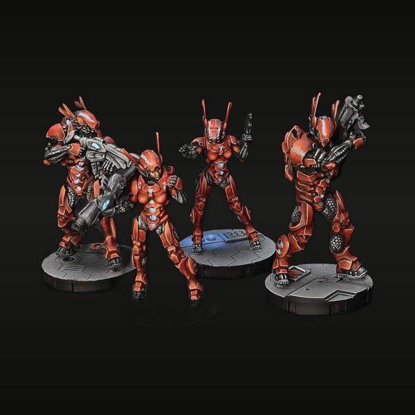 Sci-Fi Red Armored Operatives with Integrated Weapons Set of 3 28mm Resin Figure Kit