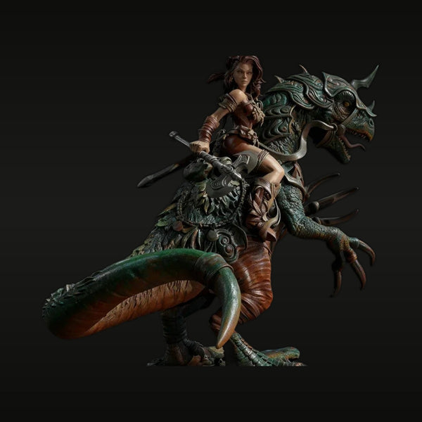 Fantasy Female Warrior on Armored Dragon 75mm Resin Figure Kit