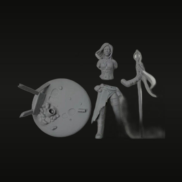 Steampunk Female Wasteland Queen Bust with Shield & Staff 1/24 Resin Kit