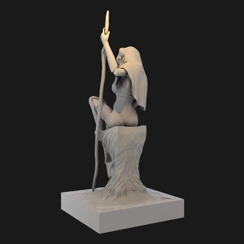 Fantasy Female Sorceress with Staff 1/24 Resin Bust Kit - resin model view 3