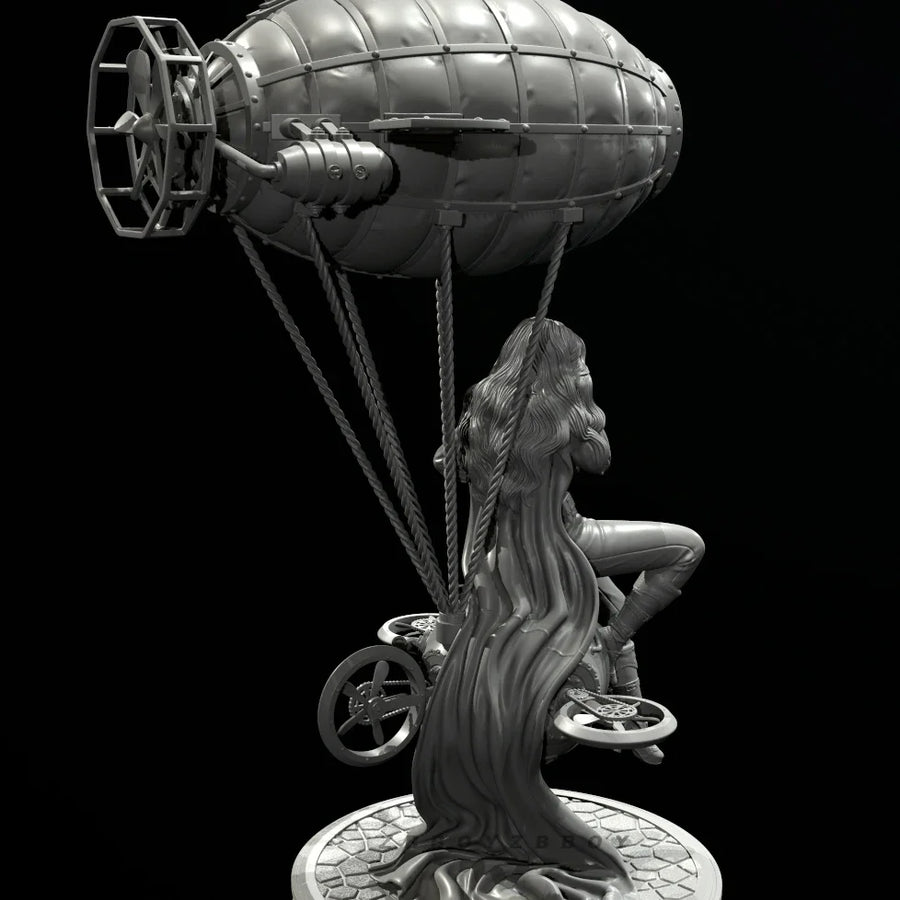 Steampunk Pinup Female with Airship 38mm Resin Diorama Kit - resin model view 4
