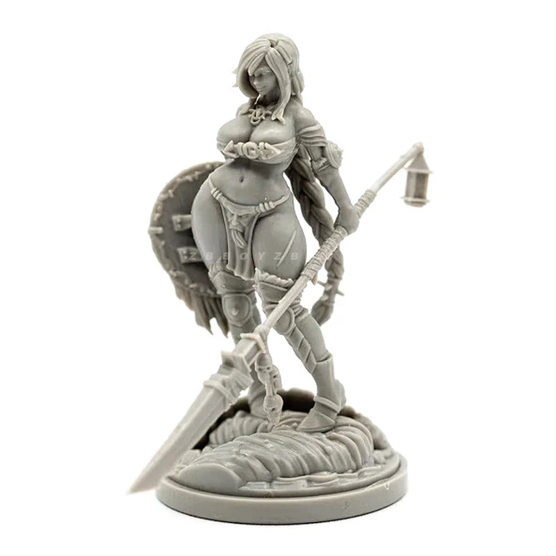 Fantasy Female Barbarian Warrior with Axe and Lantern 38mm Resin Figure Kit - resin model view 2