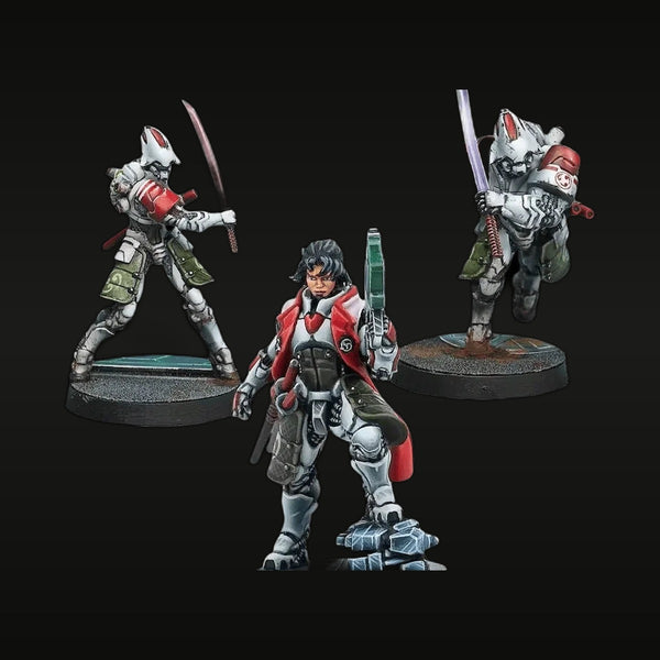 Sci-Fi Ninja Squad Female Commander with 2 Armored Samurai Soldiers 28mm Resin Figure Kit