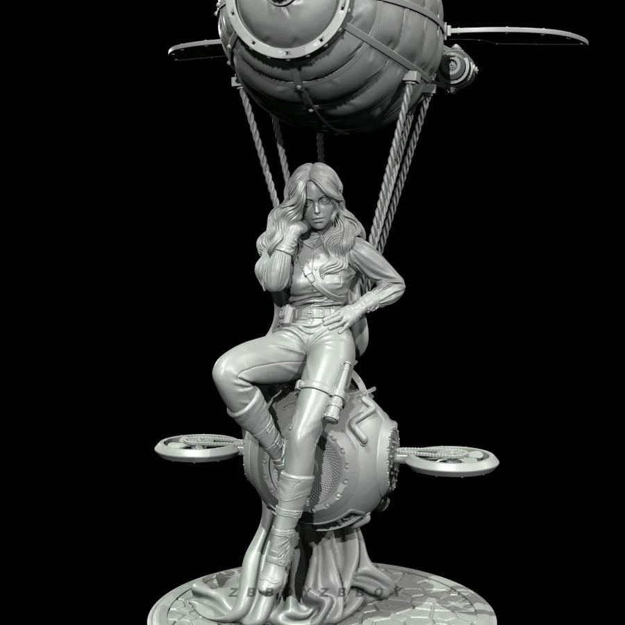 Steampunk Pinup Female with Airship 38mm Resin Diorama Kit - resin model view 2