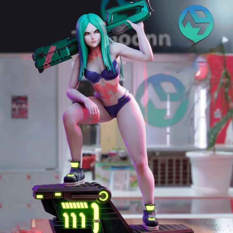 Sci-Fi Female Cyberpunk Assassin with Gauss Rifle 1/24 Resin Figure Kit - resin model view 4