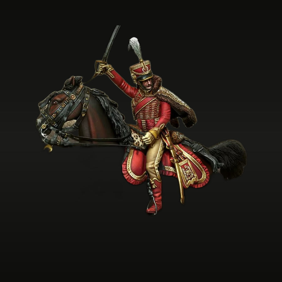 Napoleonic French Hussar Officer Mounted with Saber 54mm Resin Figure Kit - unpainted resin model kit