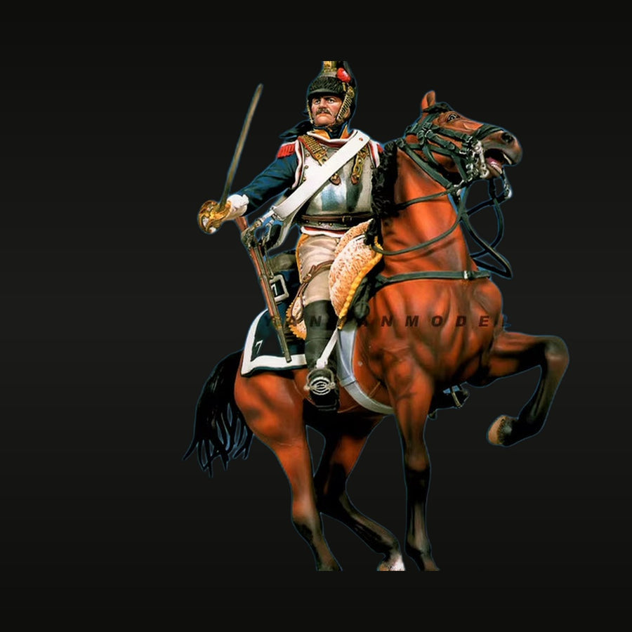 Napoleonic Hussar Officer on Horse 90mm Resin Figure Kit - unpainted resin model kit