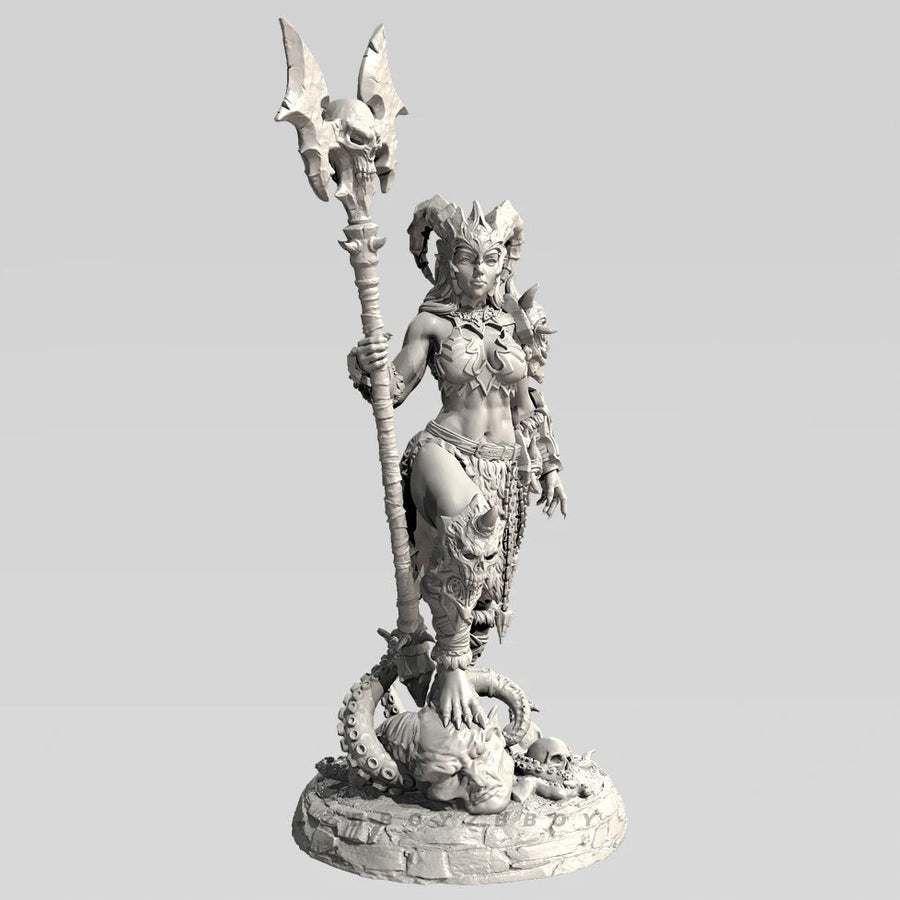 Fantasy Female Demon Queen with Double-Bladed Axe Staff 38mm Resin Figure Kit - unpainted resin model kit