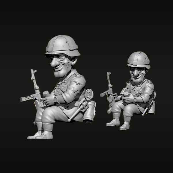 WWII German Chibi Soldier Set of 2 with Rifle 1/32 Resin Figure Kit