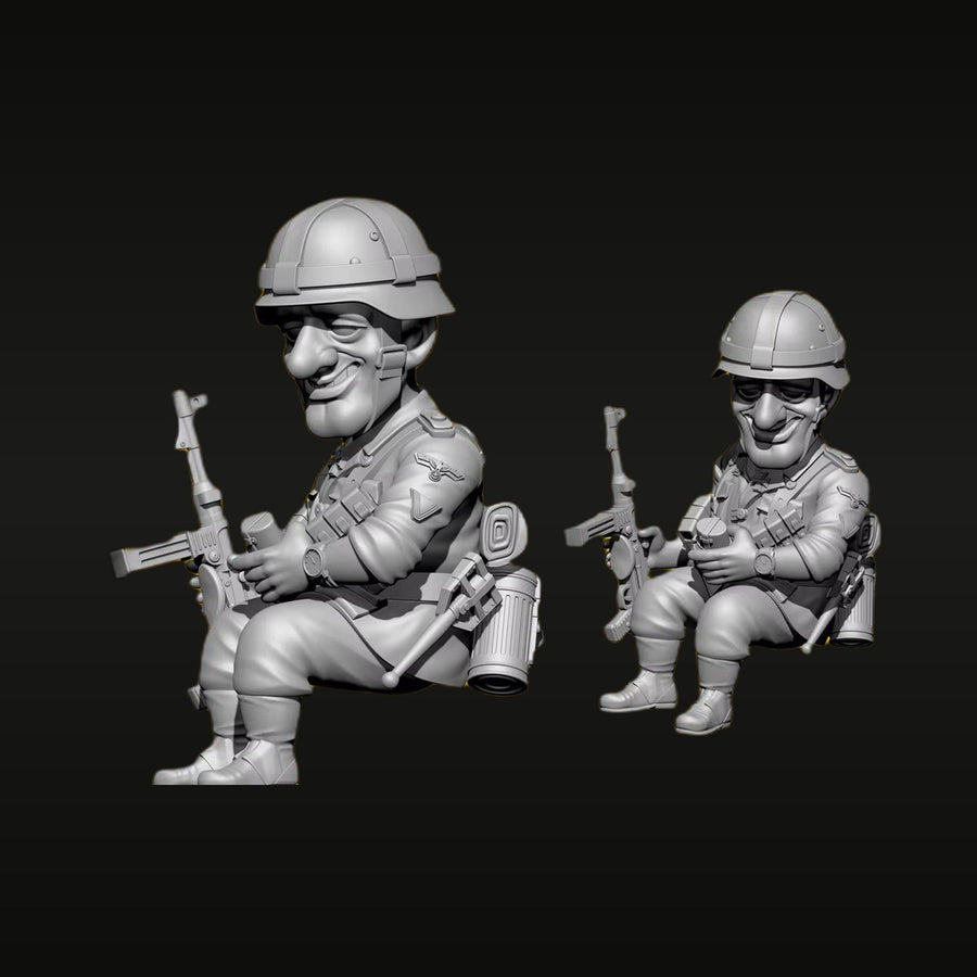 WWII German Chibi Soldier Set of 2 with Rifle 1/32 Resin Figure Kit - unpainted resin model kit