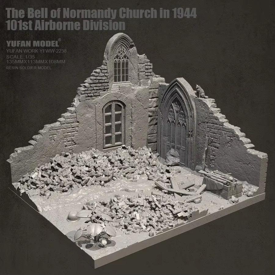 WWII Normandy Ruined Church Diorama Base 1/35 Resin Kit - resin model view 3