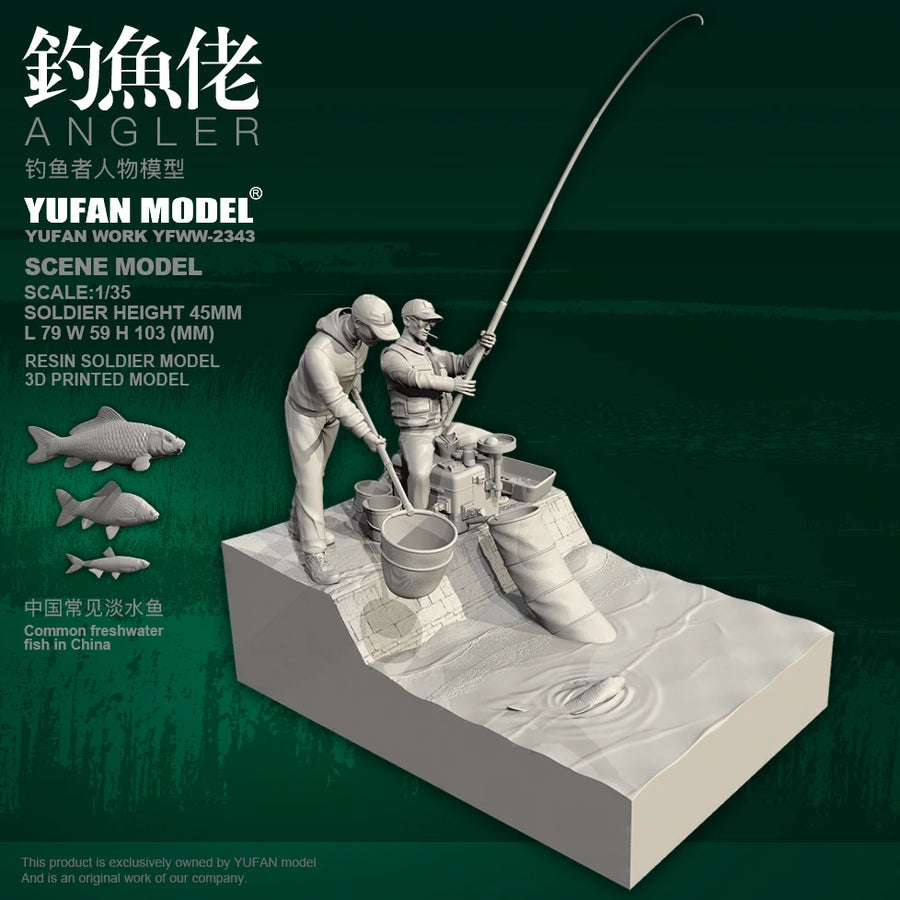 YUFAN 1/35 1/35 Resin Model Colorless and Independently Assembled Fishing Man YFWW-2347+3D