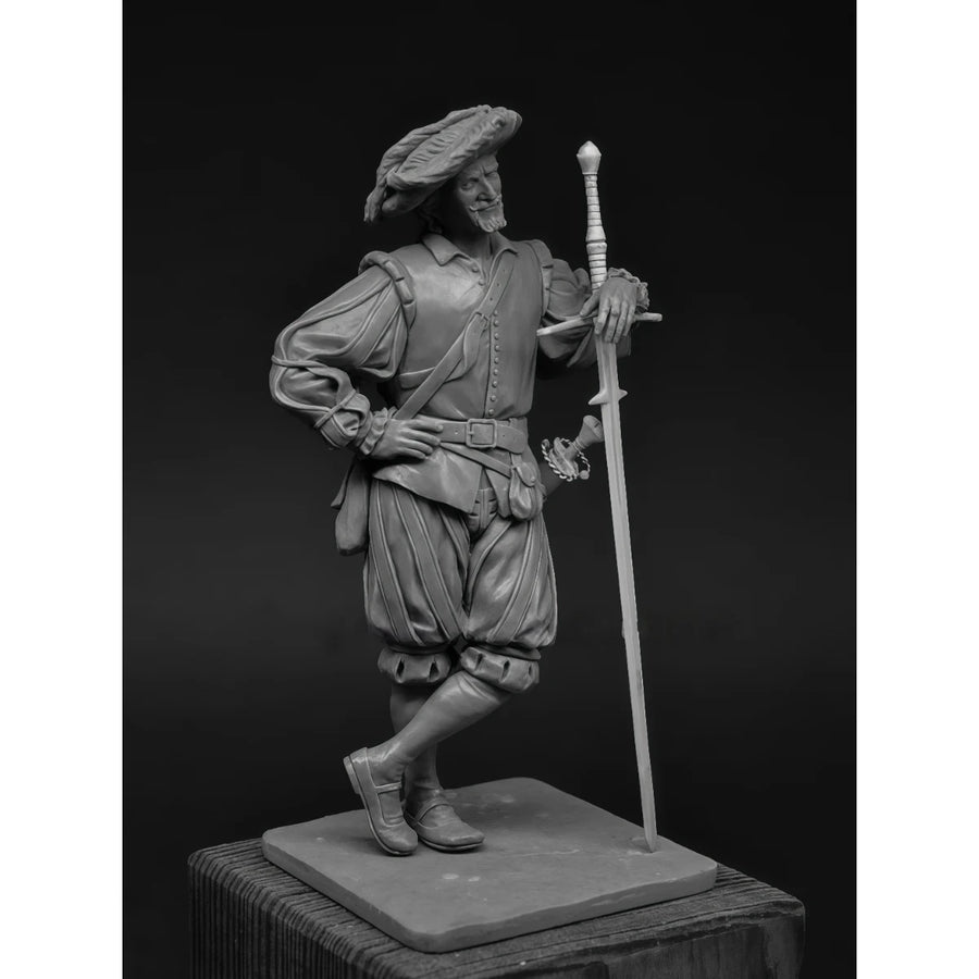 17th Century European Musketeer Bust with Rapier 1/24 Resin Kit - resin model view 3