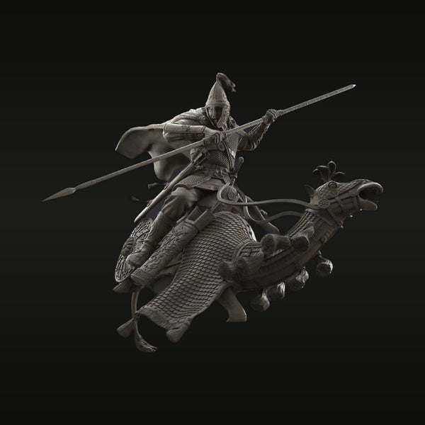 Fantasy Dragon Knight Mounted Lance Warrior 1/12 Resin Figure Kit