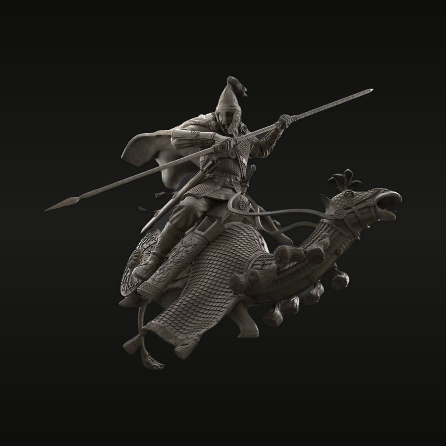Fantasy Dragon Knight Mounted Lance Warrior 1/12 Resin Figure Kit - unpainted resin model kit