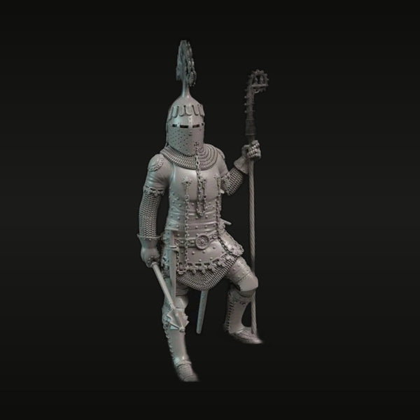 Late Medieval Armored Knight with Crested Helm and War Mace 75mm Resin Figure Kit