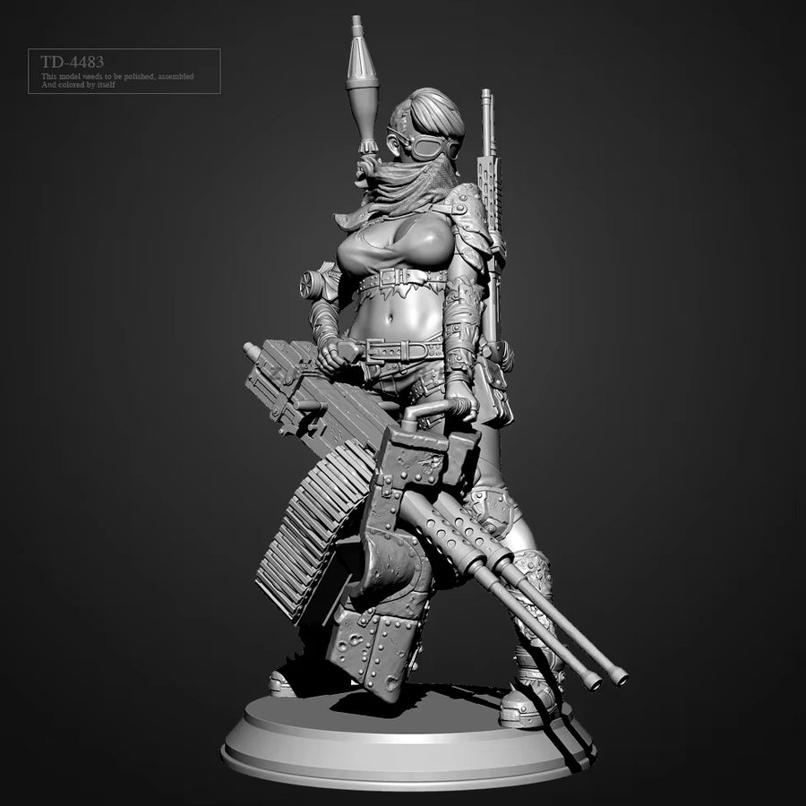 Sci-Fi Female Commando with Futuristic Rifle 50mm Resin Bust Kit - resin model view 2