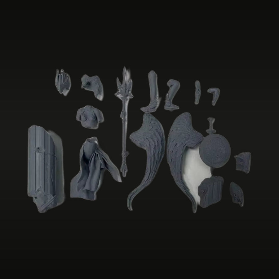 Fantasy Winged Angel Warrior Alwina with Staff and Shield 1/24 Resin Bust Kit - unpainted resin model kit