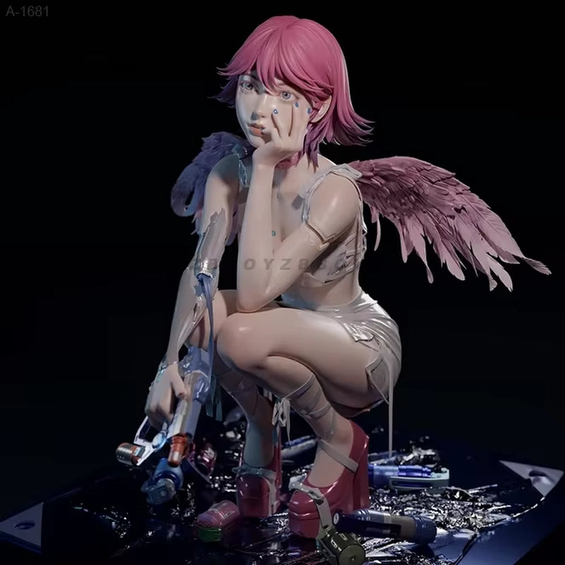 Cyberpunk Angel Warrior with Pink Hair and Gun 1/7 Resin Bust Kit - resin model view 2