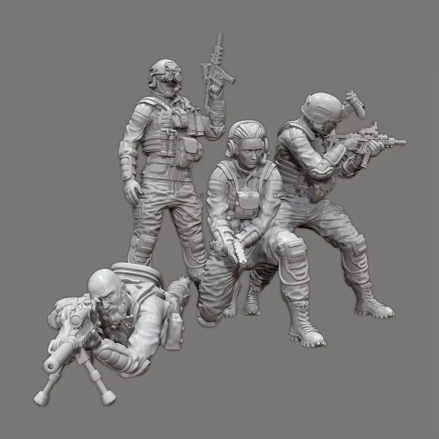 Modern US Special Forces Tactical Squad Set 4 Figures 28mm Resin Kit - resin model view 2