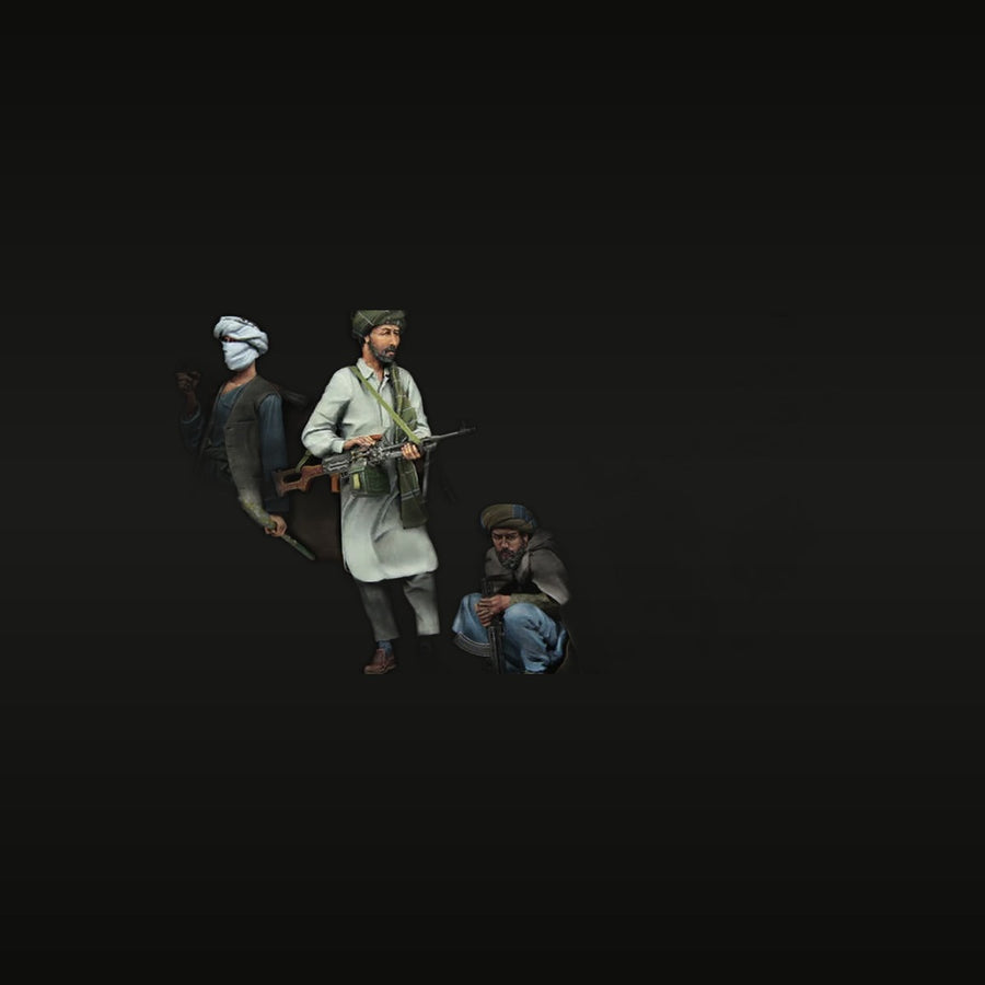 Modern Afghan Mujahideen Fighters with AK and LMG 1/35 Resin Figure Kit - unpainted resin model kit