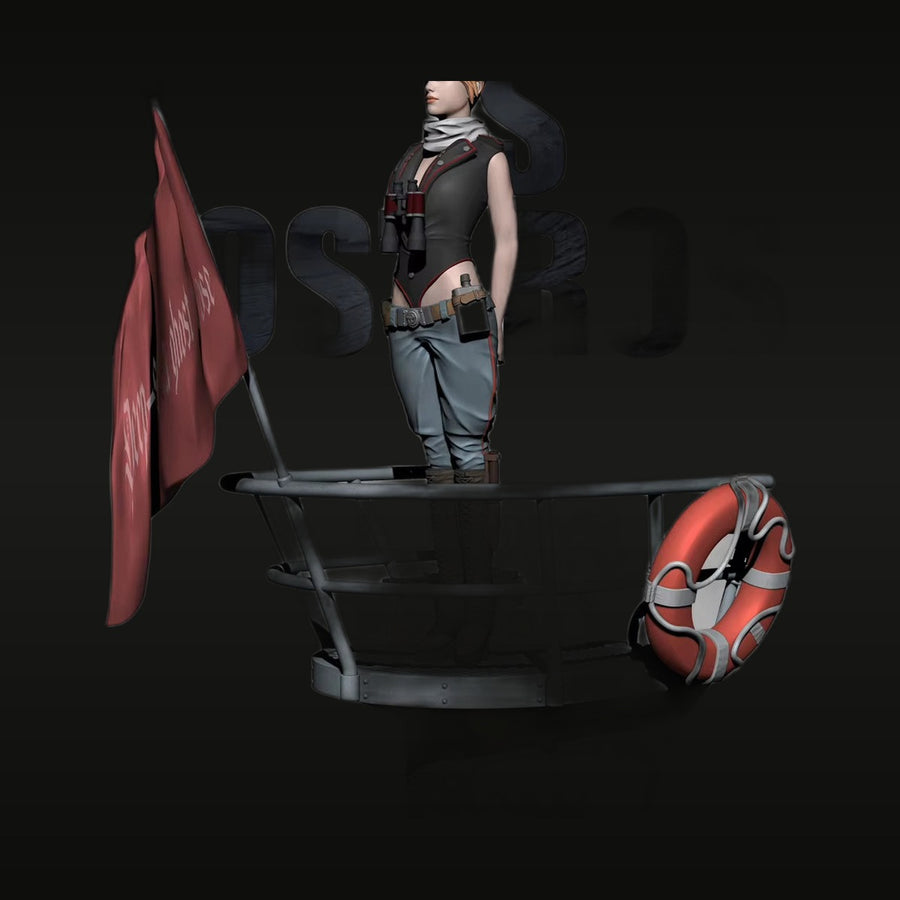 Modern Female Scout/Lookout with Naval Crow's Nest Diorama Base Resin Figure Set - unpainted resin model kit
