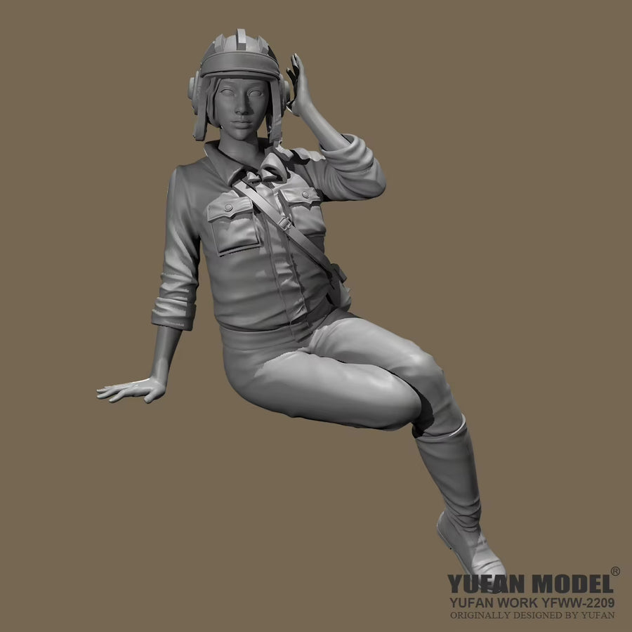 WWII Female Pilot Pinup Seated with Flying Helmet 1/35 Resin Figure Kit - resin model view 2