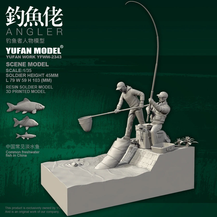 YUFAN 1/35 1/35 Resin Model Colorless and Independently Assembled Fishing Man YFWW-2347+3D
