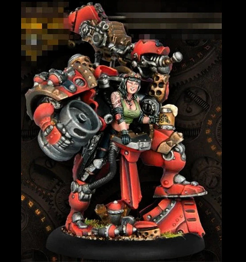 Steampunk Female Engineer with Three Mechanical Robots 50mm Resin Figure Kit - resin model view 2