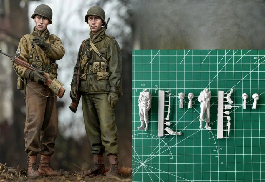 1/35 Scale Die-Cast Resin Figure Model Kit US Infantry Set 2 Figures Unassembled and Unpainted