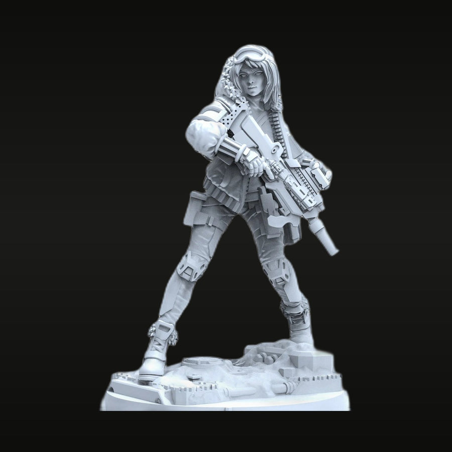 Sci-Fi Female Commando Oktavia Grímsdóttir with Rifle 1/35 Resin Figure Kit - unpainted resin model kit