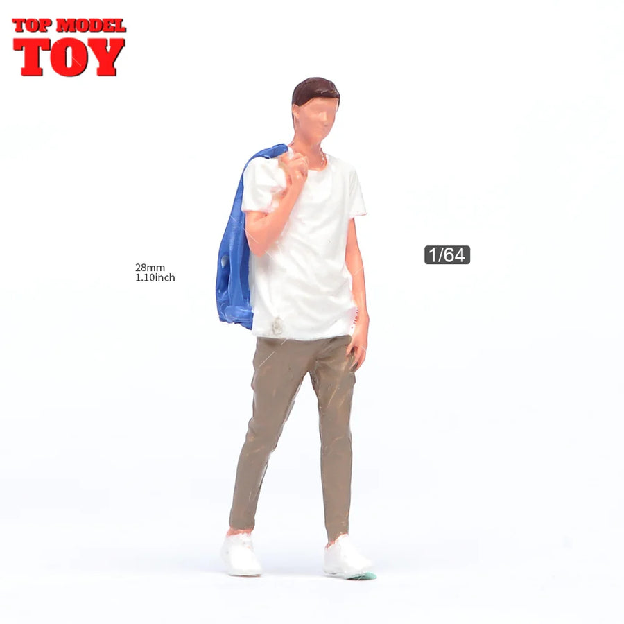 Painted Miniatures 1/64 Grey Vest Boy Jacket White T-Shirt Man Mini Scene Props Doll Unpainted Model for Cars Vehicles Toys