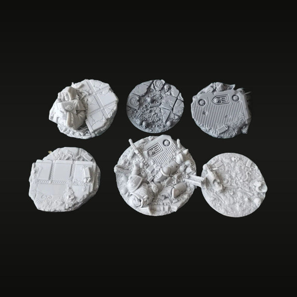 Sci-Fi Industrial Ruins Circular Bases Set of 6 40mm Resin Terrain Kit