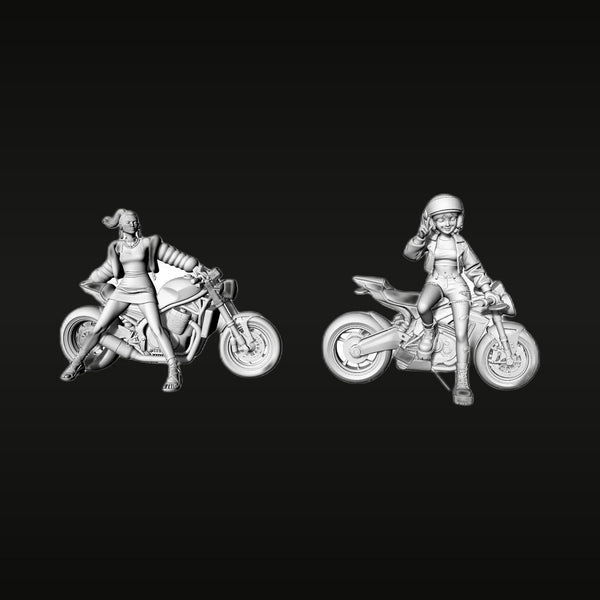 Pinup Female Motorcycle Riders Set Resin Figure Kit