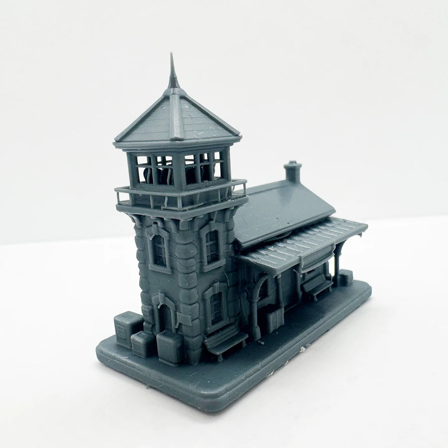 Stone Train Station with Watchtower LYTS125 1/87 1/160 1/220 Miniature Building Military Car