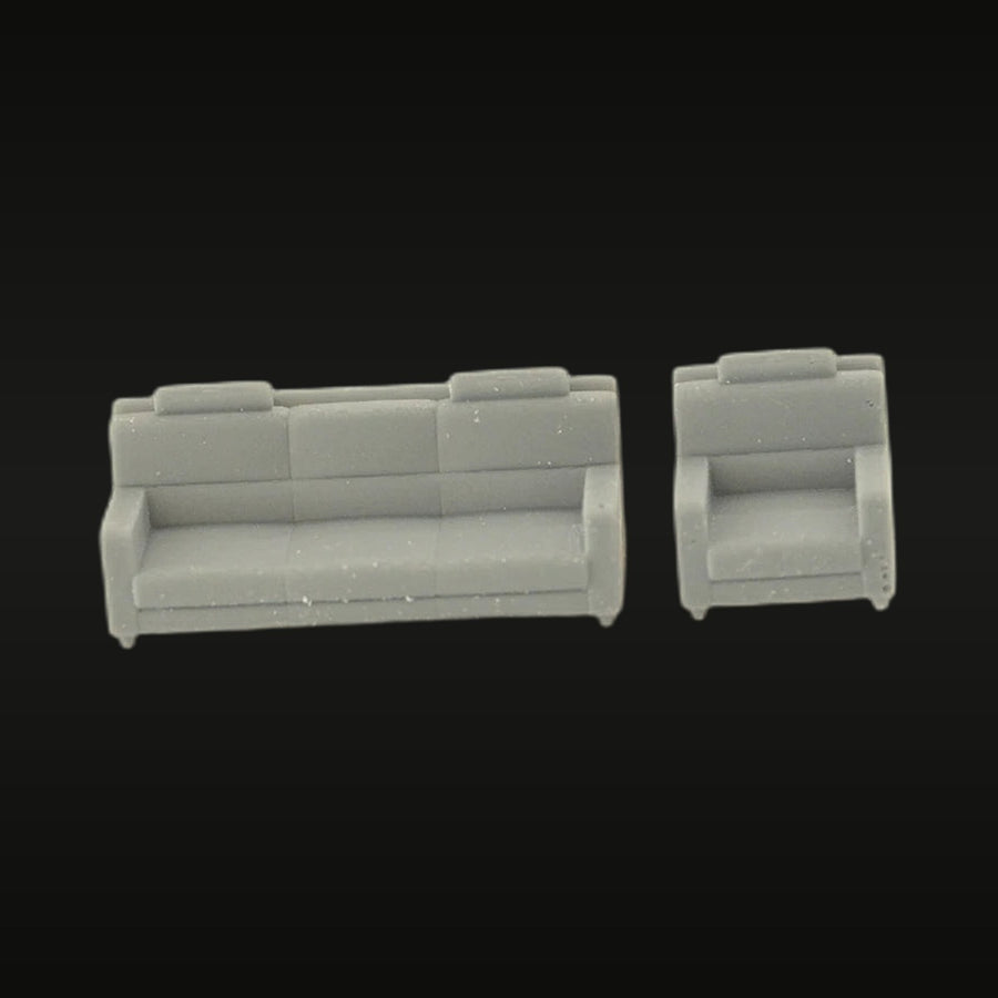 Modern Simple Sofa & 3+1 Seater Set 1/87 Resin Model Kit - unpainted resin model kit