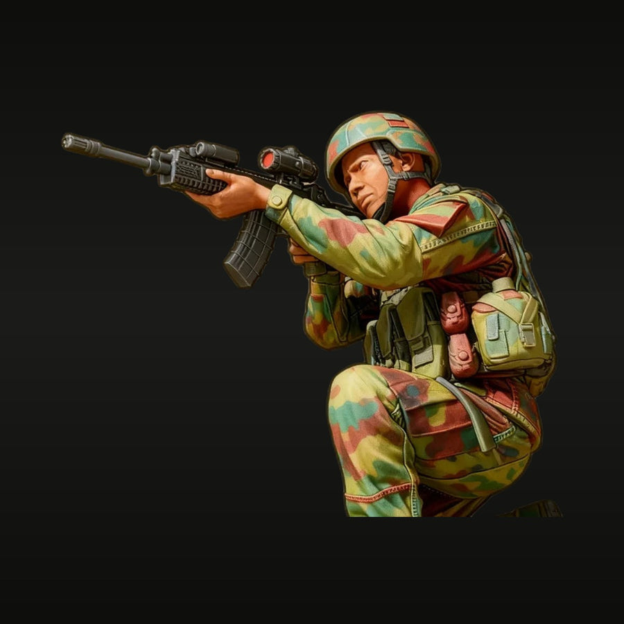 Modern Russian Soldier Woodland Camo with AK Rifle 1/35 Resin Figure Kit - unpainted resin model kit