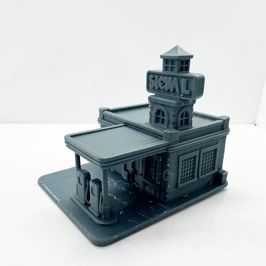 Retro-Style Gas Station LYTS122 1/87 1/160 1/220 Miniature Building Military Car
