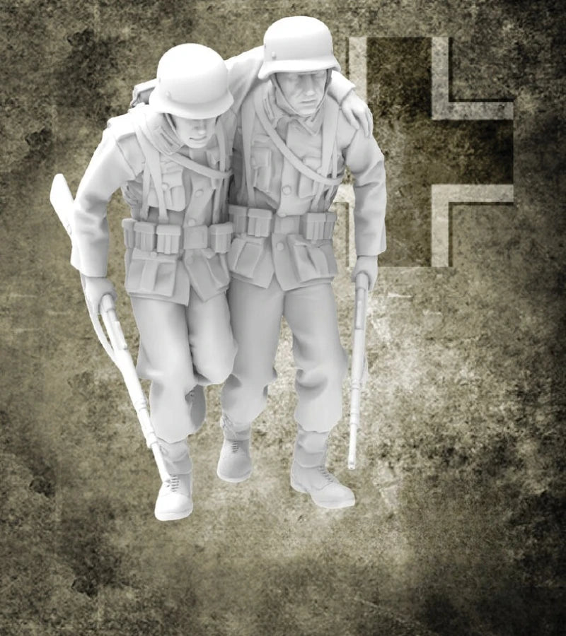 1/35 Scale Die-Cast Resin Figure Model Kit WWII German Wounded Soldiers 2 Figures Unassembled and Unpainted
