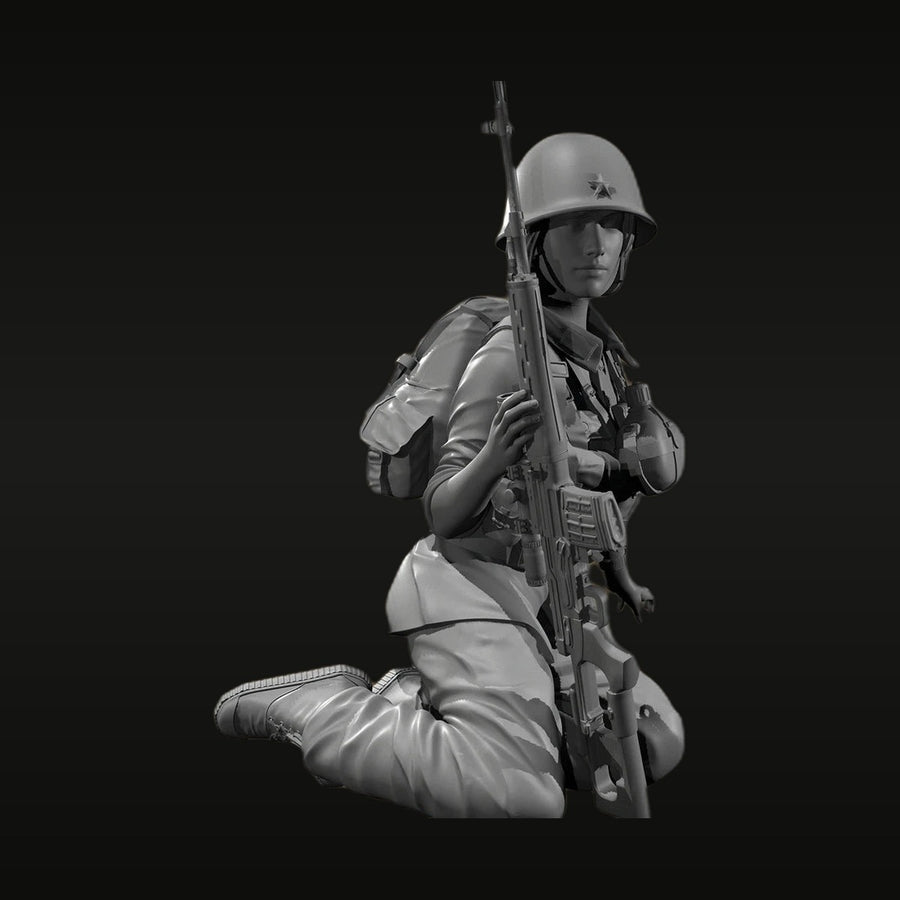 Cold War Era Chinese/Soviet Soldier Kneeling with Rifle 1/35 Resin Figure Kit - unpainted resin model kit