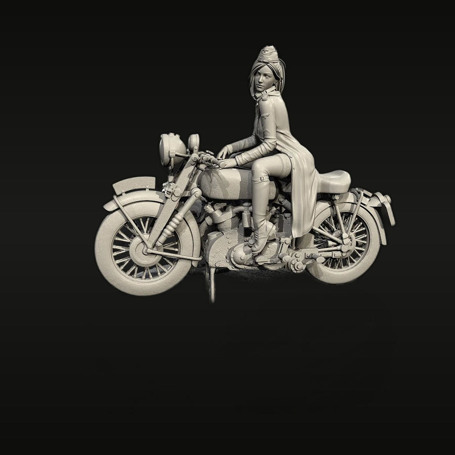 WWII Female Motorcycle Dispatch Rider Classic Cruiser 1/35 Resin Figure Kit - unpainted resin model kit