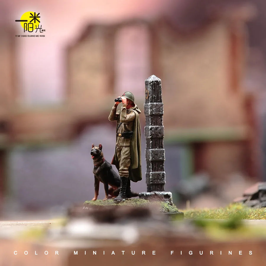 Painted Miniature 1/87 1/64 1/43 1/24 1/18 Sentinel Telescope and Dog with Platform Male Figure Model 3D Print Diorama Doll Prop