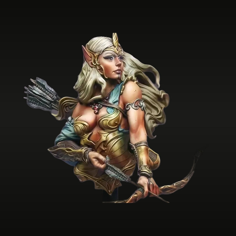Fantasy Female Elf Archer Bust Gold Armor 1/12 Resin Kit - unpainted resin model kit