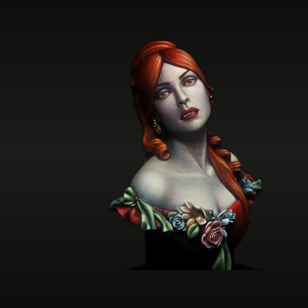 Fantasy Female Bust with Red Hair and Ornate Floral Drape 1/12 Resin Kit