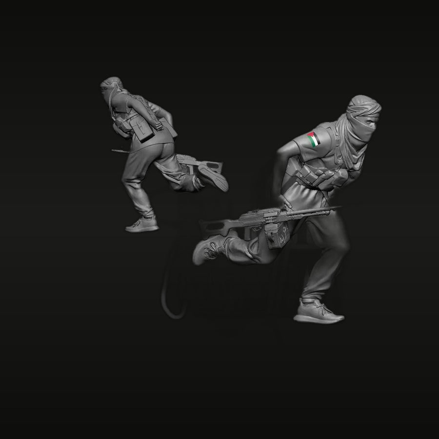 Modern Middle East Fighters Set of 2 with Machine Gun 1/35 Resin Figure Kit - unpainted resin model kit